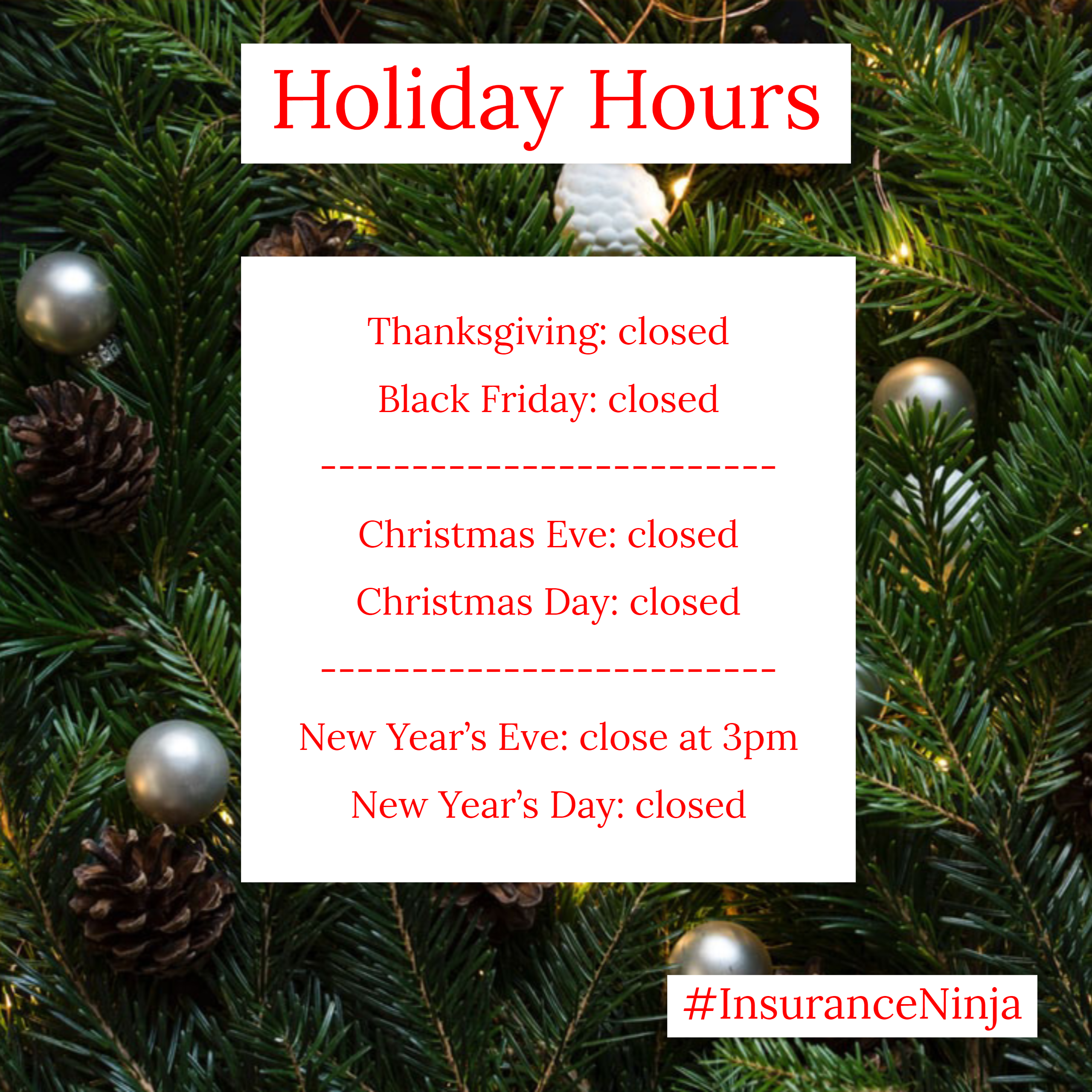 2019 holiday hours